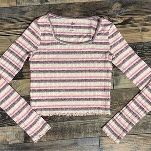 SO Pink and Cream Striped Long Sleeve Top